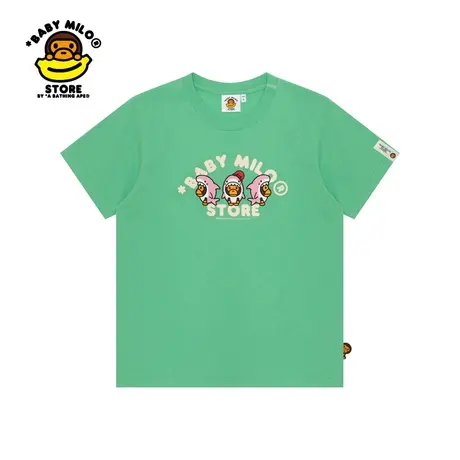 BABY MILO STORE女装春夏卡通鲨鱼小猴字母印花短袖T恤0425XXM商品大图
