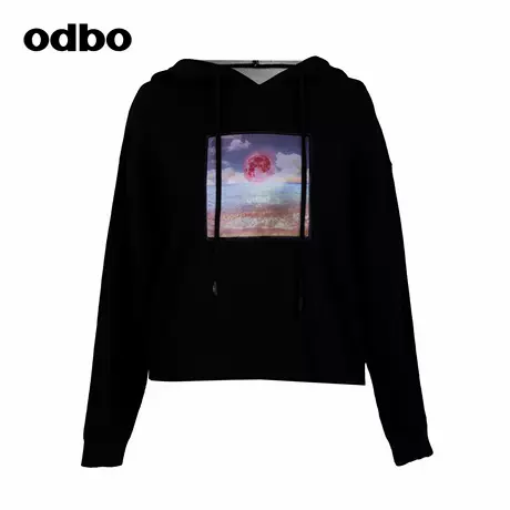 odbo/欧迪比欧品牌logo原创印花抽绳连帽卫衣秋冬潮流休闲风上衣商品大图