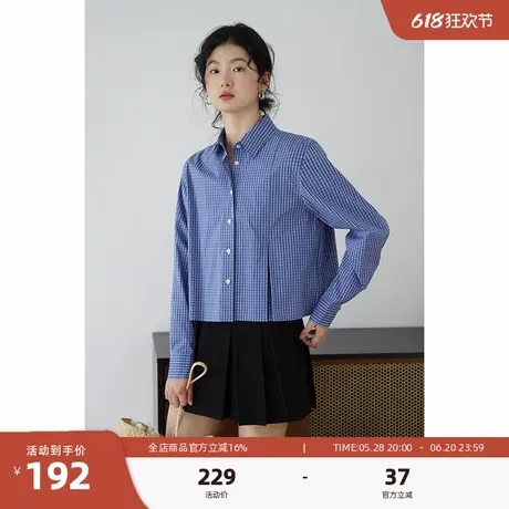 嘉茱莉2025春季新款MIU系格纹小个子短款衬衫女设计感翻领衬衣商品大图