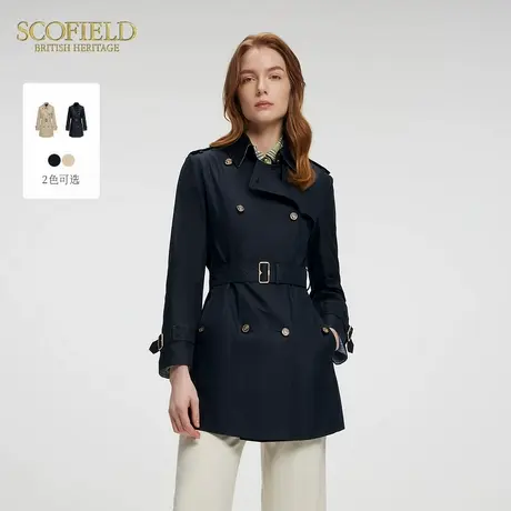 Scofield女装古典英伦风中长款风衣外套格子点缀2025春季新品商品大图