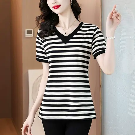 中长款高品质短袖t恤夏季2025新款女装大码遮肉显瘦气质纯棉上衣图片