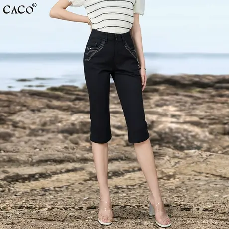 六分牛仔裤女2025夏款黑色纯棉修身显瘦直筒设计感短裤商品大图