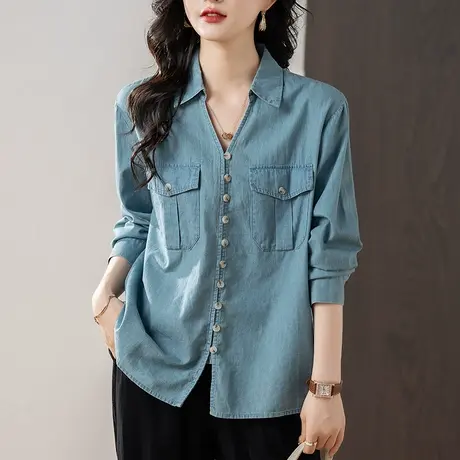 妈妈全棉长袖衬衫春秋季新款宽松加肥加大码女装洋气减龄显瘦衬衣图片