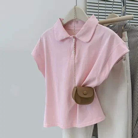 纯欲性感Polo领正肩短袖T恤女夏季修身韩版打底衫插肩袖上衣ins潮商品大图