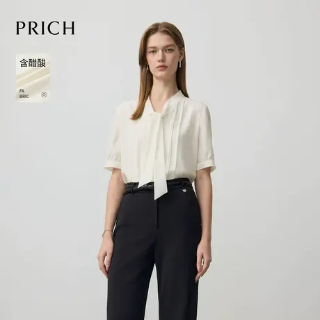 【含醋酸】PRICH法式纯色飘带领衬衫2025夏季新款简约通勤上衣女商品大图