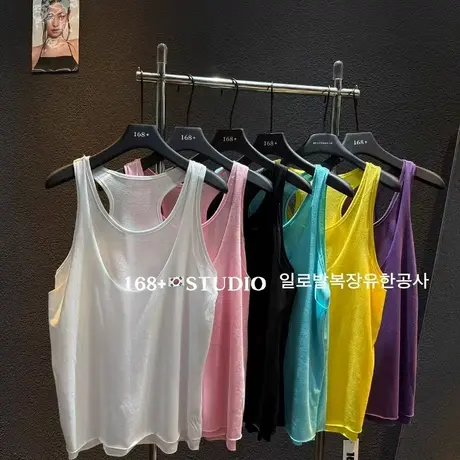 韩国东大门夏季新款时尚辣妹假两件U领宽松显瘦百搭吊带背心上衣商品大图