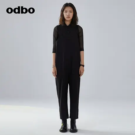 odbo/欧迪比欧原创设计高腰背带连体裤女高级感黑色显瘦气质长裤商品大图