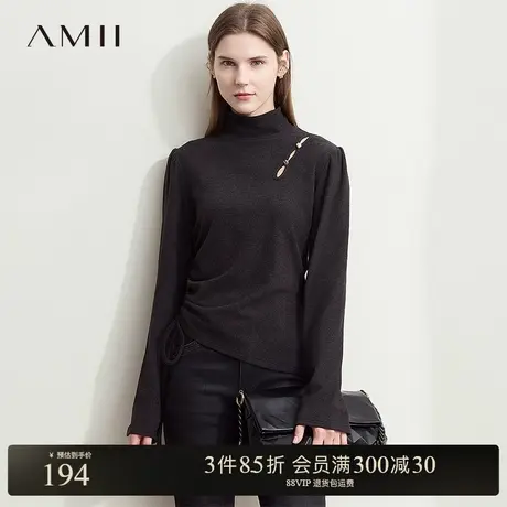 Amii【法式优雅】秋冬法式优雅镂空半高领半针织衫女两穿打底上衣商品大图