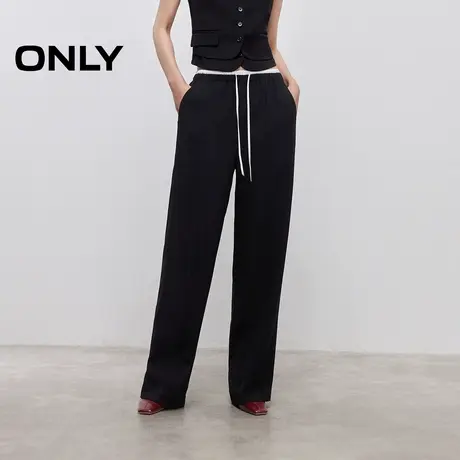 ONLY2025夏季新款宽松舒适垂感撞色腰头高腰长裤直筒裤休闲裤女商品大图