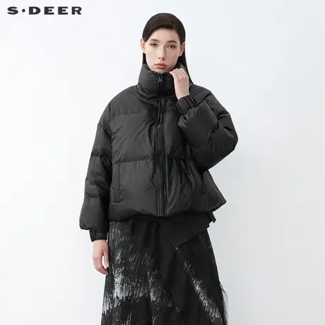 sdeer圣迪奥2021冬装新款高领撞色字母宽松短款羽绒服女S21462430🎺商品大图