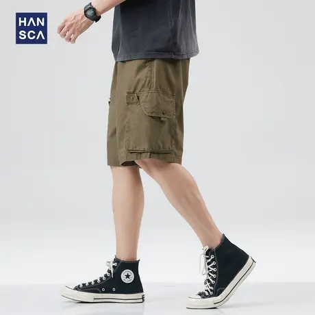 hansca复古工装休闲短裤男夏季潮牌痞帅宽松直筒大码纯棉五分裤子商品大图