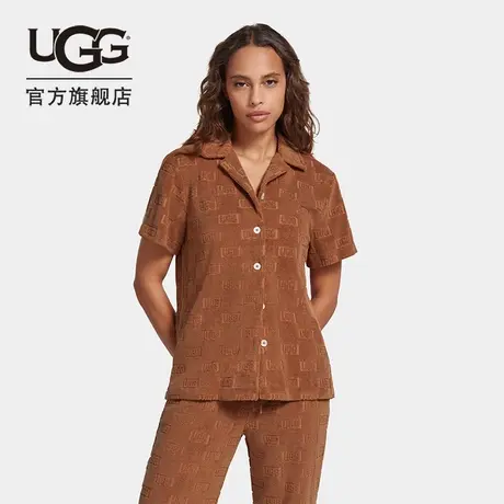 UGG夏季女士休闲舒适纯色带雕花LOGO扣领短袖衬衫 1153970图片