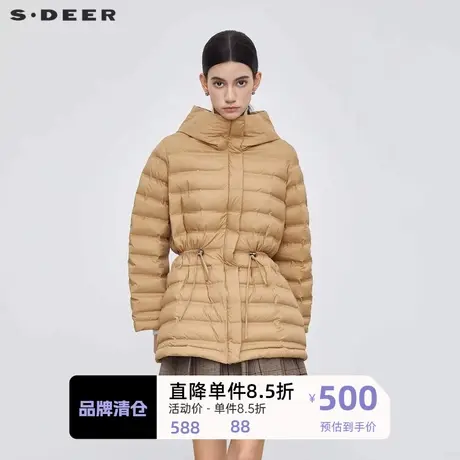 sdeer圣迪奥女装时尚高领连帽收腰宽松羽绒服S23463105🤱商品大图