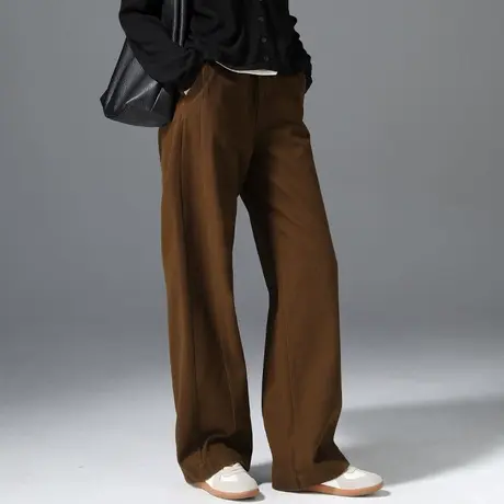 美拉德咖色阔腿裤女秋冬新款宽松休闲香蕉裤镰刀裤加绒裤子弯刀裤商品大图