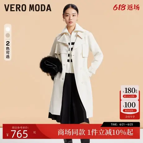 Vero Moda风衣外套24秋新款直筒收腰翻领长款双排扣通勤324309001商品大图