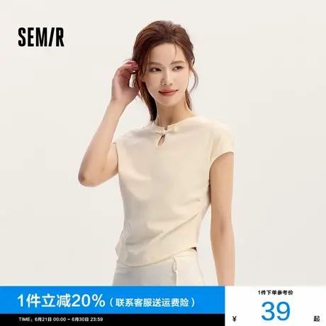 森马T恤女短款设计感修身辣妹国风2024新款夏新中式盘扣无袖上衣图片