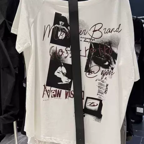 十三行女装2025年时尚大版欧美潮流个性图案T恤大圆领一字肩上衣商品大图