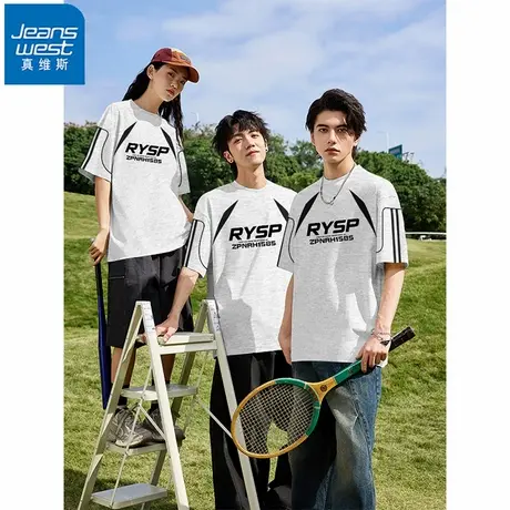 NR真维斯美式潮牌短袖T恤男女百搭休闲夏季情侣装街头设计感上衣商品大图