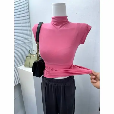 心动种草~S身材性感显胸大T恤上衣女半高领紧身无袖背心打底衫夏商品大图