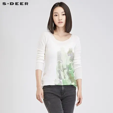 sdeer圣迪奥女2018冬装鲜艳后印象主义印花针织衫毛衣S16483547图片