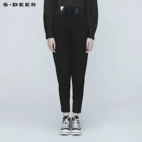 sdeer圣迪奥秋冬女装时尚休闲松紧拼接黑色运动束脚长裤S20380813图片