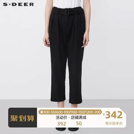 sdeer圣迪奥女装休闲腰带插袋灯芯绒黑色哈伦裤S21480839图片