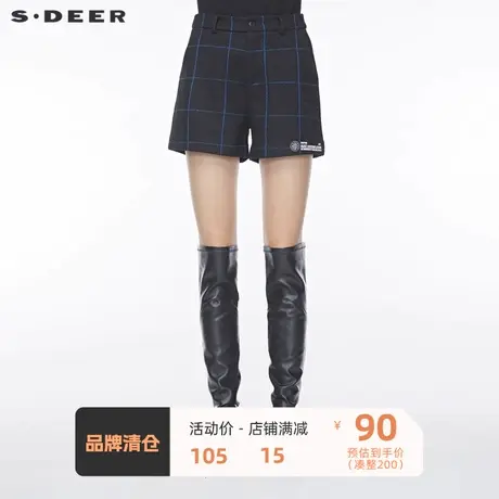 sdeer圣迪奥季新款休闲撞色格纹字母胶印插袋毛呢靴裤S19480905图片