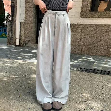 尔给时尚极简阔腿直筒休闲裤女垂感百搭宽松长裤女商品大图