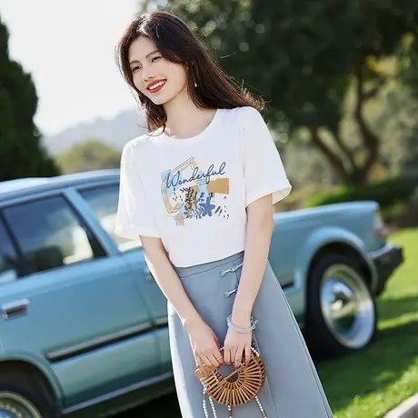 时尚短袖T恤2025年夏季新款女简约百搭休闲减龄薄款通勤街头上衣图片