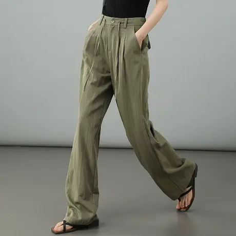 高腰垂感直筒裤女夏季薄款2025新款长裤夏休闲裤宽松阔腿裤拖地裤商品大图