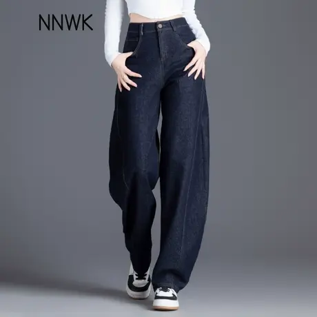 不掉色牛仔裤女春秋2025新款高腰镰刀裤阔腿香蕉裤宽松显瘦弯刀裤图片