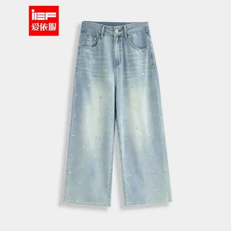 IEF/爱依服裤子2025夏季新款韩版甜美减龄少女风设计感牛仔阔腿裤商品大图
