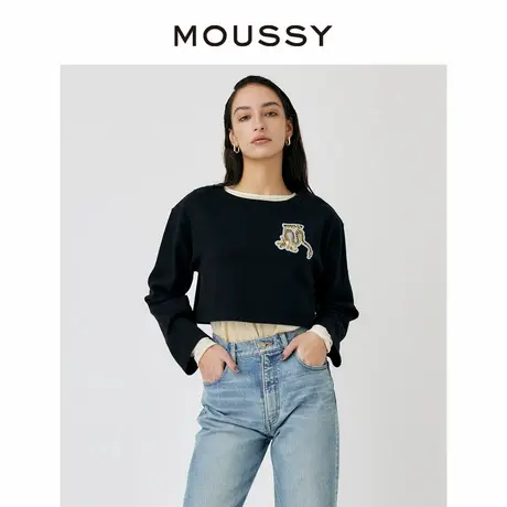 MOUSSY 新品龙年限定创意刺绣正反两穿圆领短款卫衣028HS990-0161图片