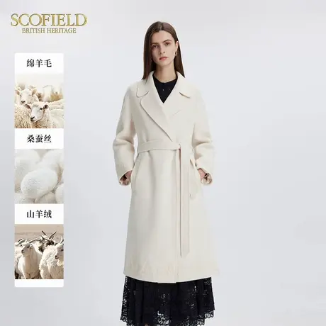 【绵羊毛+山羊绒】Scofield女老钱风毛呢大衣桑蚕丝绣花冬季大衣商品大图