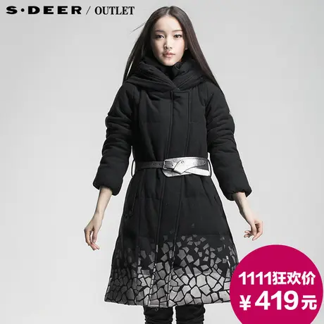 【新品】sdeer圣迪奥专柜正品女装几何印花斜襟长款羽绒服3481985图片