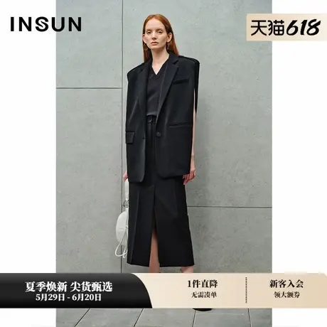 INSUN恩裳秋季造型感宽肩醋酸西装领马甲商品大图