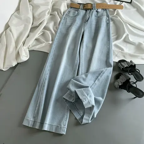 简约时尚高腰牛仔裤女韩版春季新款宽松时尚休闲阔腿裤显瘦直筒裤商品大图
