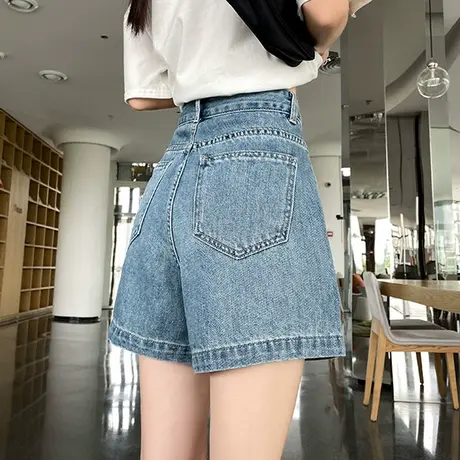 复古高腰牛仔短裤女夏季薄款2025年新款直筒宽松显瘦a字阔腿热裤商品大图