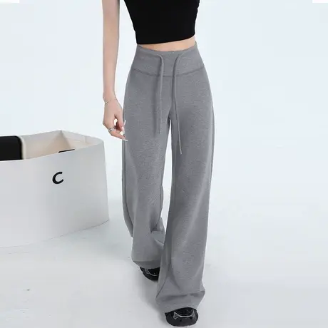 窄版直筒运动卫裤子女春夏薄2025新款高腰宽松垂感灰色显瘦阔腿裤图片