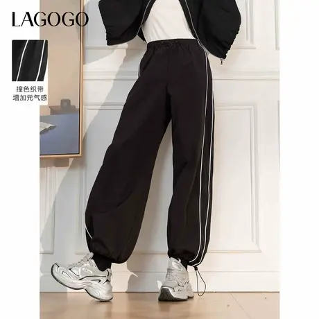 LAGOGO户外穿搭运动束脚裤女拉谷谷2025年春季新款撞色条休闲裤商品大图
