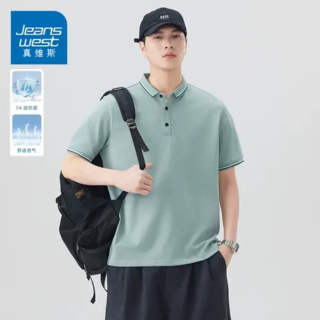 KZH真维斯冰丝短袖POLO衫男夏季薄款宽松速干上衣日系翻领休闲T恤商品大图