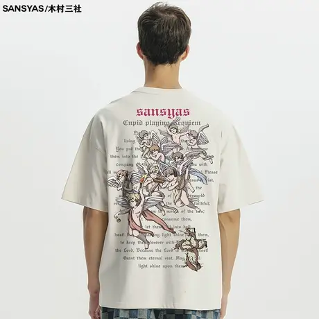 木村三社x救赎系列 2024新款原创美式复古天使潮男t恤全棉体恤商品大图