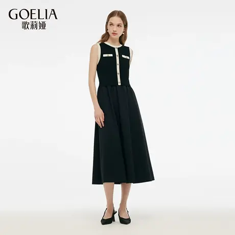 歌莉娅冬季新品小香风撞色边拼接连衣裙1CDL4G0P0商品大图