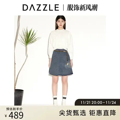 DAZZLE迪士尼米奇系列 地素奥莱 a字牛仔半身裙短裙2E1RI101S图片