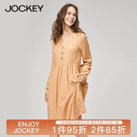 Jockey睡裙女士家居服人棉舒适V领简约波点可外穿睡衣女春秋款图片