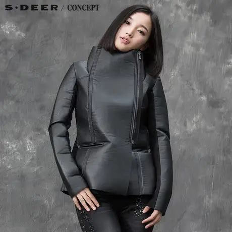 sdeer圣迪奥女装酷帅斜襟随性毛边机车外套S15482241图片