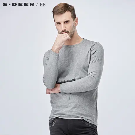 sdeerhe圣迪奥男装简约时尚设计墨迹印花宽松长袖T恤H15370224图片