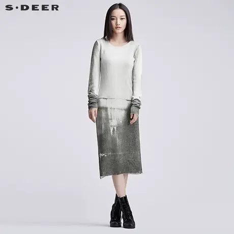 sdeer圣迪奥女内敛水墨灰调轻薄长款针织衫S16483553图片