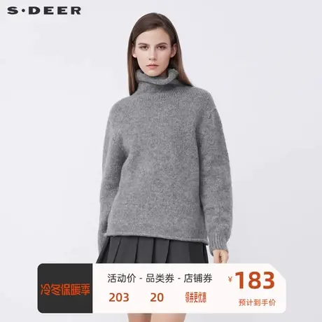 S·DEER圣迪奥女装时尚高领长袖卷边不规则落肩袖针织衫S21483513图片