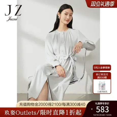 JZ玖姿小众设计感连衣裙女装春季新款知性OL风裙子浅米色图片